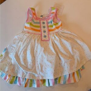 Swoon Boutique Pastel Rainbow Stripe & Polka Dot Sundress with Pink Trim
